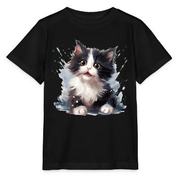Black and white kitten - Stanley/Stella MINI CREATOR Kids’ T-Shirt - black - Front - Mikhail (115cm)