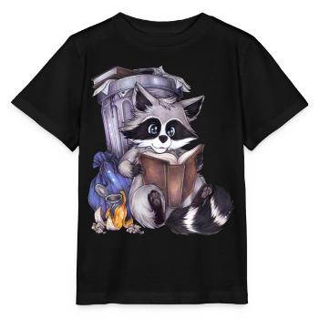 Niedlich Lesen Waschbär mit Buch zum Geburtstag - Stanley/Stella Kinder T-Shirt MINI CREATOR  - Schwarz - Vorne - Mikhail (115cm)