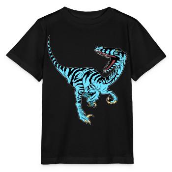 Vélociraptor bleu - T-shirt bio MINI CREATOR Stanley/Stella Enfant - noir - Devant - Mikhail (115cm)