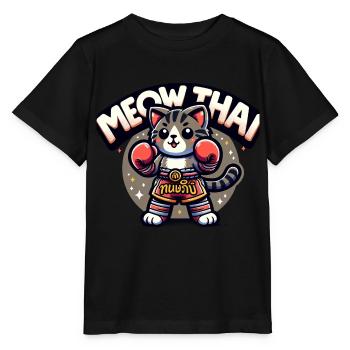 Mixed Martial Arts Meow Thai Muay Thai Cat - Stanley/Stella Kinder T-Shirt MINI CREATOR  - Schwarz - Vorne - Mikhail (115cm)