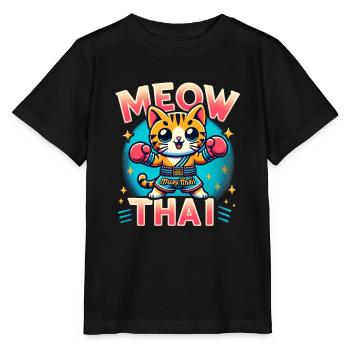 Mixed Martial Arts Meow Thai Muay Thai Cat - Stanley/Stella Kinder T-Shirt MINI CREATOR  - Schwarz - Vorne - Mikhail (115cm)