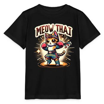Mixed Martial Arts Meow Thai Muay Thai Cat - Stanley/Stella Kinder T-Shirt MINI CREATOR  - Schwarz - Vorne - Mikhail (115cm)