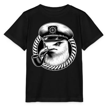 Norddeutsche Möwe als Kapitän & Seefahrer - Stanley/Stella Kinder T-Shirt MINI CREATOR  - Schwarz - Vorne - Mikhail (115cm)