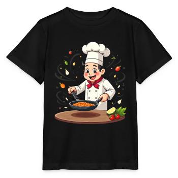 Garçon de cuisine avec poêle - T-shirt bio MINI CREATOR Stanley/Stella Enfant - noir - Devant - Mikhail (115cm)