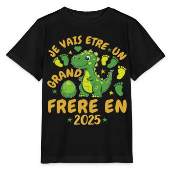 Grand Frère 2025 Annonce Grossesse Cadeau Dino - T-shirt bio MINI CREATOR Stanley/Stella Enfant - noir - Devant - Mikhail (115cm)