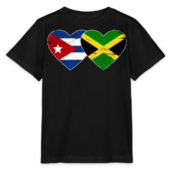 Kuba Jamaika Flagge Herz used - Stanley/Stella Kinder T-Shirt MINI CREATOR  - Schwarz - Vorne - Mikhail (115cm)