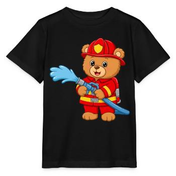 Teddybär Feuerwehrmann mit Schlauch - Stanley/Stella Kinder T-Shirt MINI CREATOR  - Schwarz - Vorne - Mikhail (115cm)