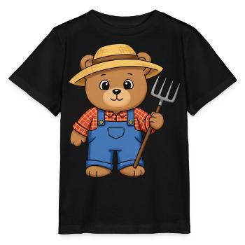 Teddybär Farmer - Stanley/Stella Kinder T-Shirt MINI CREATOR  - Schwarz - Vorne - Mikhail (115cm)