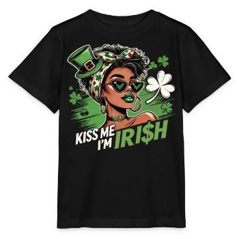 St. Patrick's Day Kiss Me I'm Irish Design - Stanley/Stella Kinder T-Shirt MINI CREATOR  - Schwarz - Vorne - Mikhail (115cm)
