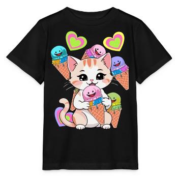 Katze Eis Eiskrem Kinder Kind Süßigkeiten - Stanley/Stella Kinder T-Shirt MINI CREATOR  - Schwarz - Vorne - Mikhail (115cm)