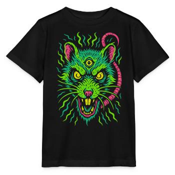 Dreiaugige Neon-Ratte mit Wahnsinnsblick - Stanley/Stella Kinder T-Shirt MINI CREATOR  - Schwarz - Vorne - Mikhail (115cm)
