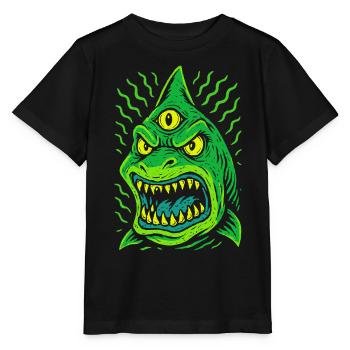Three-eyed neon shark with fangs - Stanley/Stella MINI CREATOR Kids’ T-Shirt - black - Front - Mikhail (115cm)