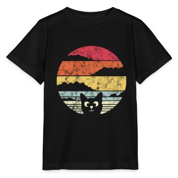 Süße Katze Vintage Cat im Retro Sonnenuntergang - Stanley/Stella Kinder T-Shirt MINI CREATOR  - Schwarz - Vorne - Mikhail (115cm)