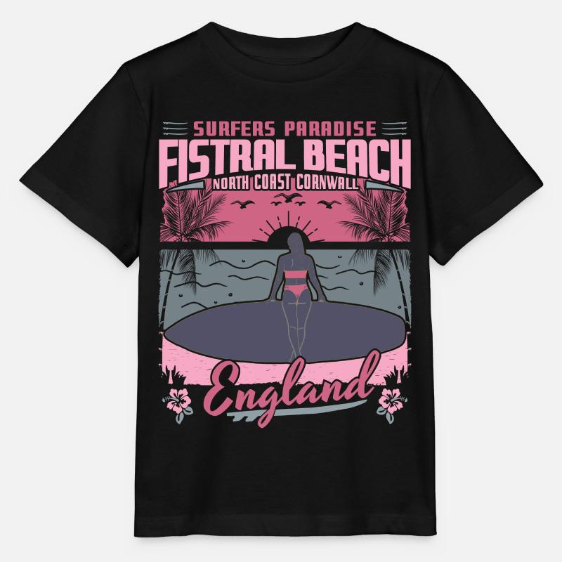 FISTRAL BEACH CORNWALL ENGLAND - SURFING GIRL - Stanley/Stella MINI CREATOR Kids’ T-Shirt - black