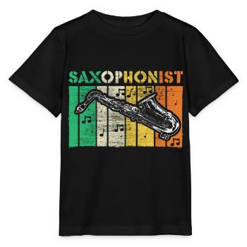 Saxophon Blasinstrument Musical Geschenkidee - Stanley/Stella Kinder T-Shirt MINI CREATOR  - Schwarz - Vorne - Mikhail (115cm)
