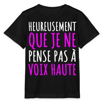 Je ne pense pas à voix haute humour phrase drôle - T-shirt bio MINI CREATOR Stanley/Stella Enfant - noir - Devant - Mikhail (115cm)