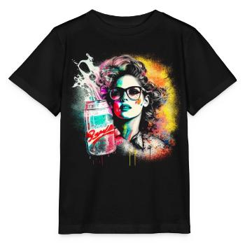 Retro 80s Woman with Airbrush Details, Beverage Can - Stanley/Stella MINI CREATOR Kids’ T-Shirt - black - Front - Mikhail (115cm)