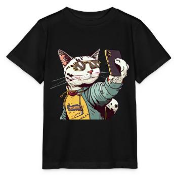 Comic Katze Selfie - Stanley/Stella Kinder T-Shirt MINI CREATOR  - Schwarz - Vorne - Mikhail (115cm)