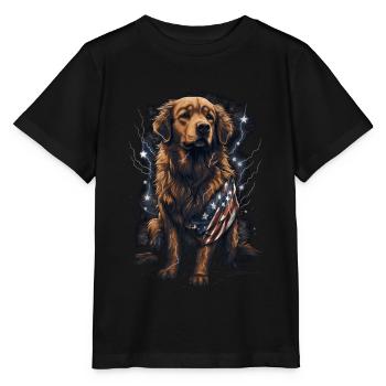 Hund Amerikanische Flagge stolzer Hundeliebhaber - Stanley/Stella Kinder T-Shirt MINI CREATOR  - Schwarz - Vorne - Mikhail (115cm)