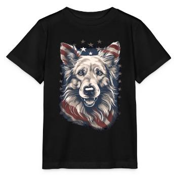 Schäferhund Amerikanische Flagge stolzer Hund - Stanley/Stella Kinder T-Shirt MINI CREATOR  - Schwarz - Vorne - Mikhail (115cm)