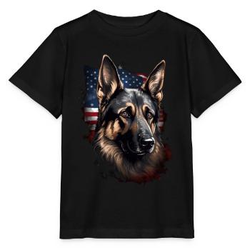 Schäferhund Amerikanische Flagge stolzer Hund - Stanley/Stella Kinder T-Shirt MINI CREATOR  - Schwarz - Vorne - Mikhail (115cm)