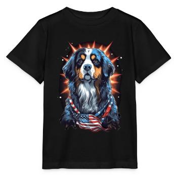 Hund Amerikanische Flagge stolzer Hundeliebhaber - Stanley/Stella Kinder T-Shirt MINI CREATOR  - Schwarz - Vorne - Mikhail (115cm)