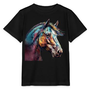 Idée passion chevaux cavalière aquarelle splash - T-shirt bio MINI CREATOR Stanley/Stella Enfant - noir - Devant - Mikhail (115cm)