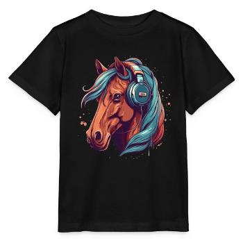 Idée passion chevaux cavalière aquarelle splash - T-shirt bio MINI CREATOR Stanley/Stella Enfant - noir - Devant - Mikhail (115cm)