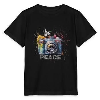 Farbspritzer Fotokamera Friedenssymbol Presse - Stanley/Stella Kinder T-Shirt MINI CREATOR  - Schwarz - Vorne - Mikhail (115cm)