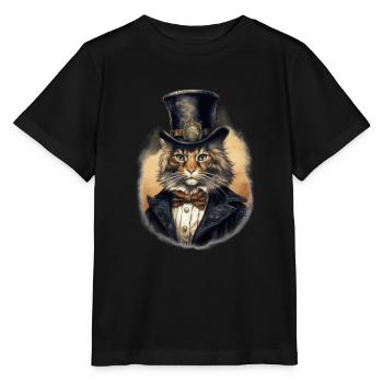 Katze im 1800 Jahre Stil Gekleidet Nobel Barock - Stanley/Stella Kinder T-Shirt MINI CREATOR  - Schwarz - Vorne - Mikhail (115cm)