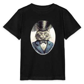 Katze im 1800 Jahre Stil Gekleidet Nobel Barock - Stanley/Stella Kinder T-Shirt MINI CREATOR  - Schwarz - Vorne - Mikhail (115cm)
