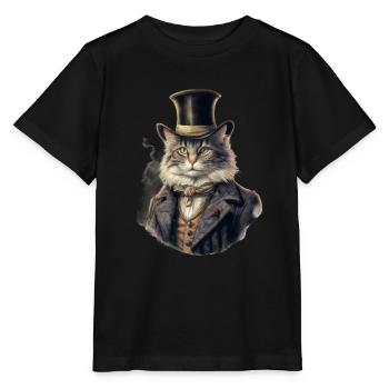 Katze im 1800 Jahre Stil Gekleidet Nobel Barock - Stanley/Stella Kinder T-Shirt MINI CREATOR  - Schwarz - Vorne - Mikhail (115cm)