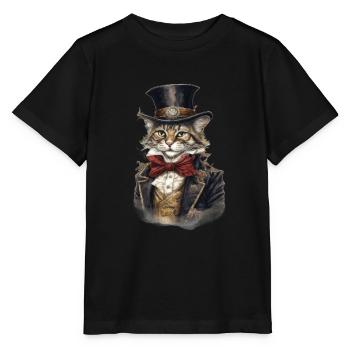 Katze im 1800 Jahre Stil Gekleidet Nobel Barock - Stanley/Stella Kinder T-Shirt MINI CREATOR  - Schwarz - Vorne - Mikhail (115cm)