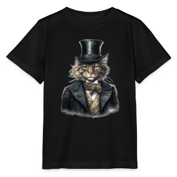 Katze im 1800 Jahre Stil Gekleidet Nobel Barock - Stanley/Stella Kinder T-Shirt MINI CREATOR  - Schwarz - Vorne - Mikhail (115cm)
