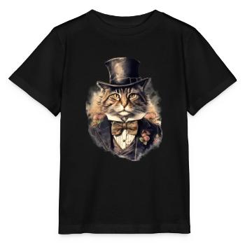 Katze im 1800 Jahre Stil Gekleidet Nobel Barock - Stanley/Stella Kinder T-Shirt MINI CREATOR  - Schwarz - Vorne - Mikhail (115cm)