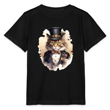 Katze im 1800 Jahre Stil Gekleidet Nobel Barock - Stanley/Stella Kinder T-Shirt MINI CREATOR  - Schwarz - Vorne - Mikhail (115cm)