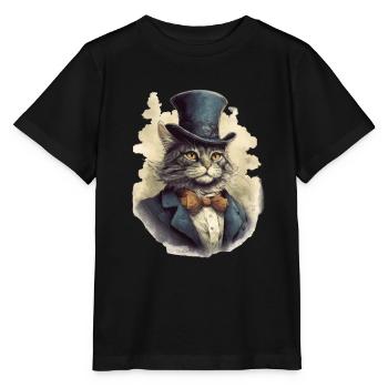 Katze im 1800 Jahre Stil Gekleidet Nobel Barock - Stanley/Stella Kinder T-Shirt MINI CREATOR  - Schwarz - Vorne - Mikhail (115cm)