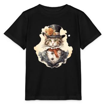 Katze im 1800 Jahre Stil Gekleidet Nobel Barock - Stanley/Stella Kinder T-Shirt MINI CREATOR  - Schwarz - Vorne - Mikhail (115cm)