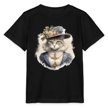 Katze im 1800 Jahre Stil Gekleidet Nobel Barock - Stanley/Stella Kinder T-Shirt MINI CREATOR  - Schwarz - Vorne - Mikhail (115cm)