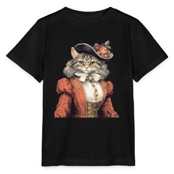 Katze im 1800 Jahre Stil Gekleidet Nobel Barock - Stanley/Stella Kinder T-Shirt MINI CREATOR  - Schwarz - Vorne - Mikhail (115cm)