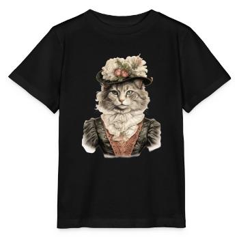 Katze im 1800 Jahre Stil Gekleidet Nobel Barock - Stanley/Stella Kinder T-Shirt MINI CREATOR  - Schwarz - Vorne - Mikhail (115cm)
