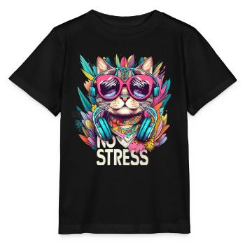 Cool Cat with Glasses - No Stress Cat Design - Stanley/Stella MINI CREATOR Kids’ T-Shirt - black - Front - Mikhail (115cm)