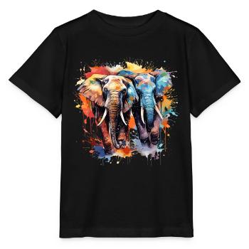 Eléphants en couleur avec splash - T-shirt bio MINI CREATOR Stanley/Stella Enfant - noir - Devant - Mikhail (115cm)