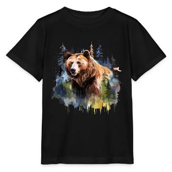 Grizzly bear, brown bear - Stanley/Stella MINI CREATOR Kids’ T-Shirt - black - Front - Mikhail (115cm)