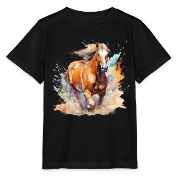 Cheval quarter horse palomino - T-shirt bio MINI CREATOR Stanley/Stella Enfant - noir - Devant - Mikhail (115cm)