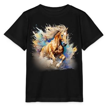 Cheval, quarter horse, palomino - T-shirt bio MINI CREATOR Stanley/Stella Enfant - noir - Devant - Mikhail (115cm)