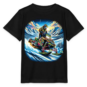 Une motoneige colorée dans un paysage montagneux - T-shirt bio MINI CREATOR Stanley/Stella Enfant - noir - Devant - Mikhail (115cm)