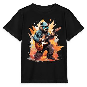 Ein Bär, der eine E-Gitarre spielt - Stanley/Stella Kinder T-Shirt MINI CREATOR  - Schwarz - Vorne - Mikhail (115cm)