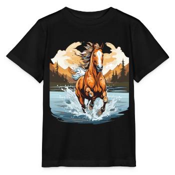 Horse galloping in a river - Stanley/Stella MINI CREATOR Kids’ T-Shirt - black - Front - Mikhail (115cm)