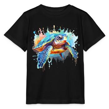 Schildkröte, Aquarellschildkröte, Spritzer - Stanley/Stella Kinder T-Shirt MINI CREATOR  - Schwarz - Vorne - Mikhail (115cm)